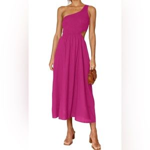 Women’s Smocked One Shoulder Cutout  Maxi Dress Size Medium